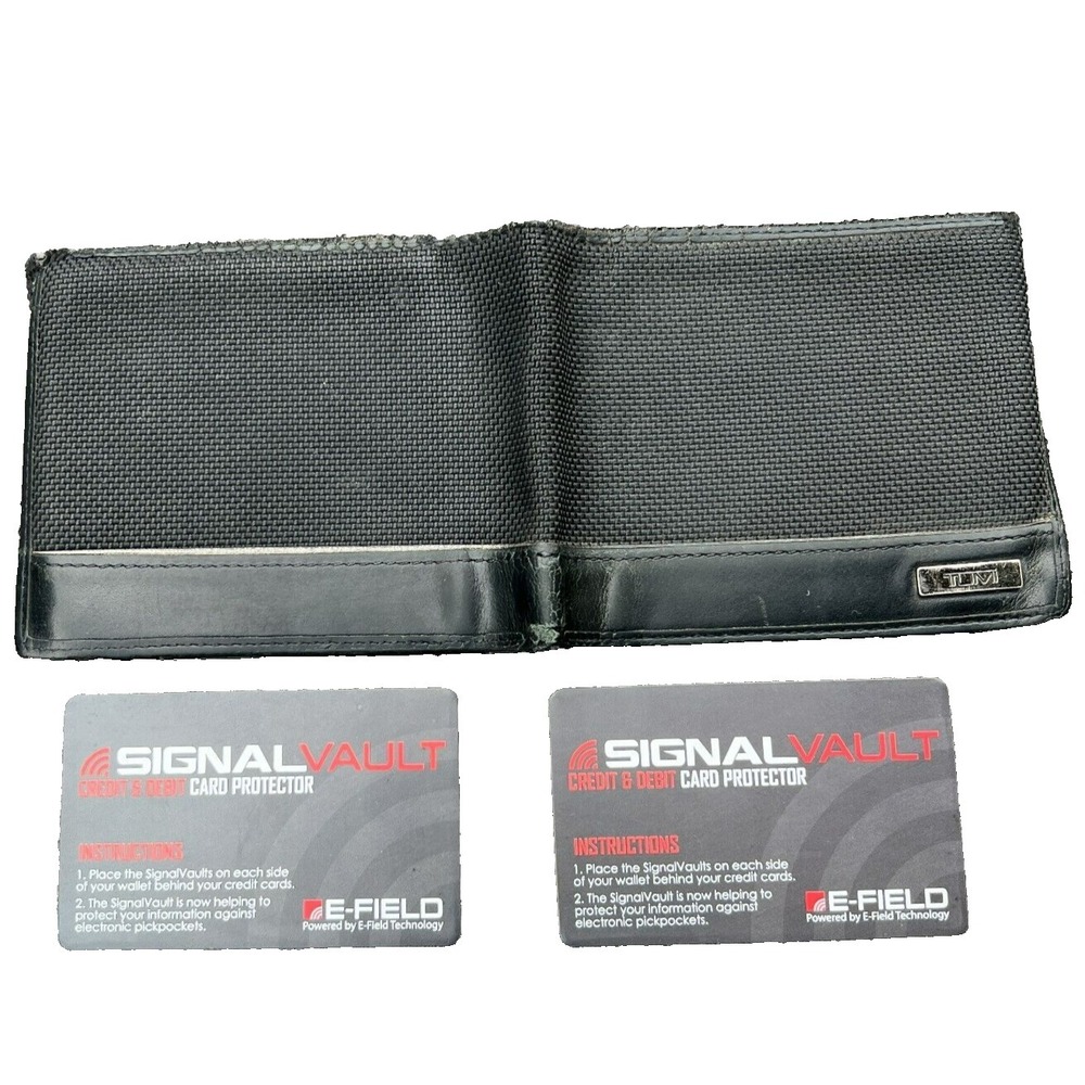TUMI Black Ballistic Nylon Leather Double Billfold EDC Mens Wallet RFID Protect